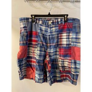 Nautica clipper relax fit 40w shorts red blue stripes checkered